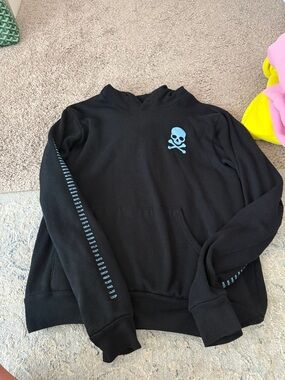 soulcycle Black Crewneck Sweatshirt with Blue Skull Logo